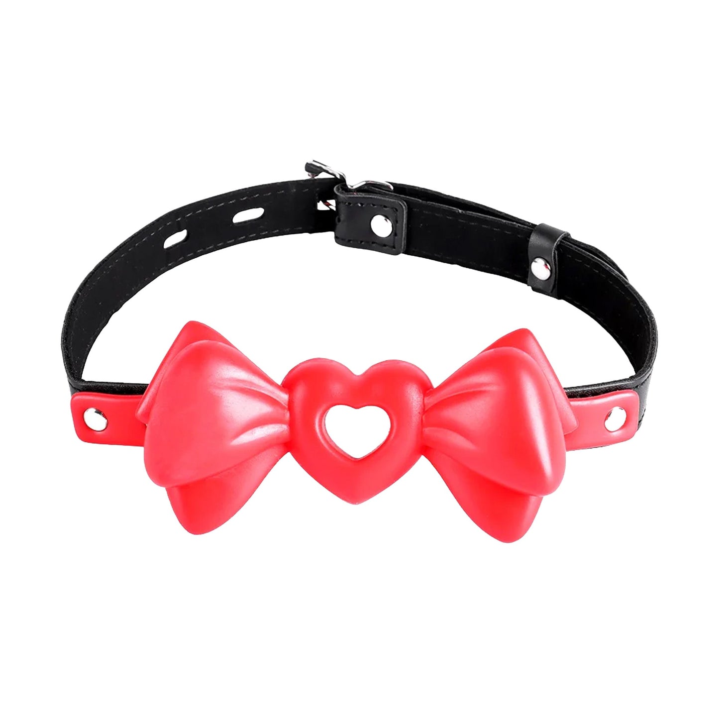 Breathable Heart Silicone Bow Gag - Red