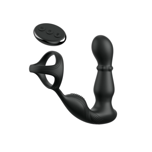 Black anal plug, sliding pearls, perineum stimulator, rechargeable.