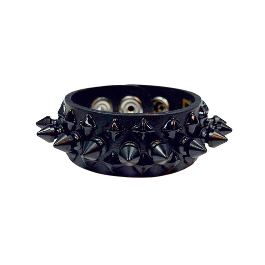 Black Double Row Diamond Studs & Spikes Bracelet