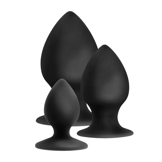 Anal Adventures Platinum Silicone Anal Stout Anal Plug Kit (Set of 3) - Black