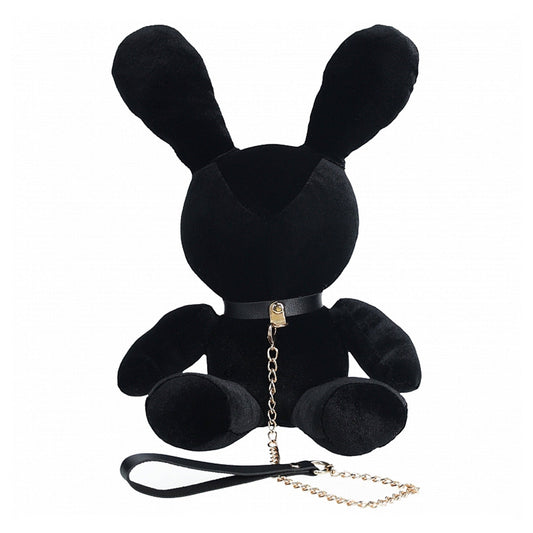 PP cotton velvet plush PU leather vegan stuffed animal bunny rabbit collar snap-button press-button leash chain bondage bdsm bdsm-gear fetish fetish-fashion cute kink kinky sexy photoshoot prop faceless lifestyle gifts gift black rose-gold