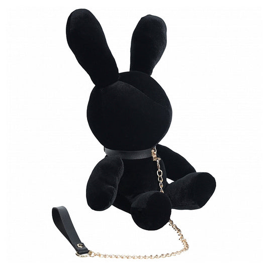 PP cotton velvet plush PU leather vegan stuffed animal bunny rabbit collar snap-button press-button leash chain bondage bdsm bdsm-gear fetish fetish-fashion cute kink kinky sexy photoshoot prop faceless lifestyle gifts gift black rose-gold