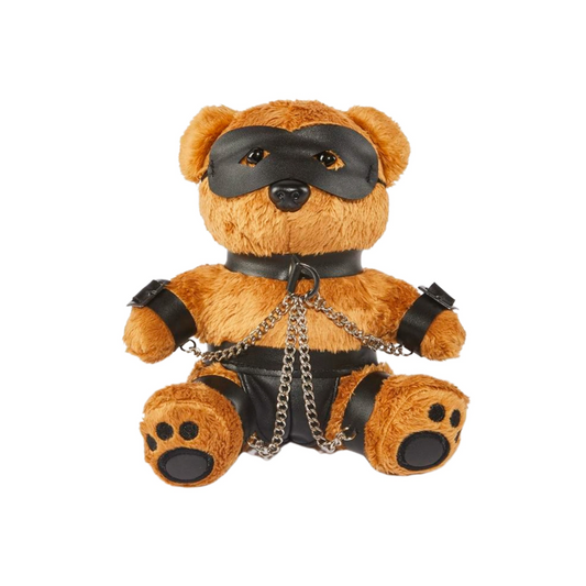 Bondage Bearz Charlie Chains plush bear with removable BDSM gear, including chains, collar, and mask.