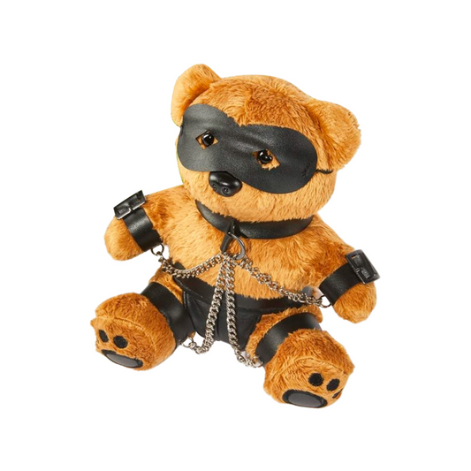 Bondage Bearz Charlie Chains plush bear with removable BDSM gear, including chains, collar, and mask.