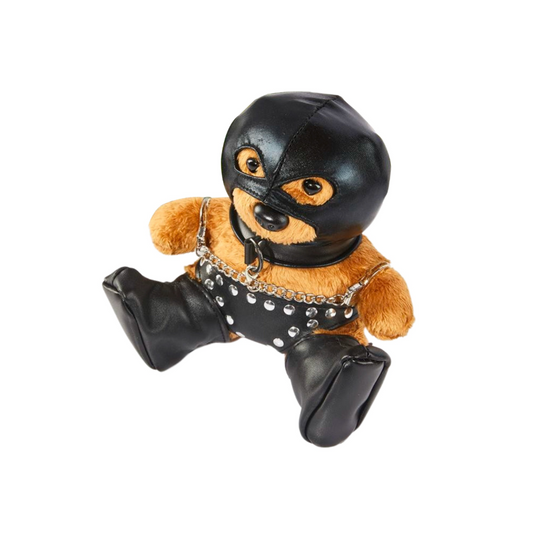 Bondage Bearz Sal The Slave plush bear with removable BDSM gear, including cuffs, collar, and boots.

