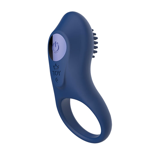 Curved Rechargeable Cock Ring with Vibrating Nubs- Blue