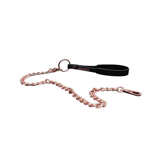 Chain leash leads clip vegan leather wrist strap rose gold pet play training black