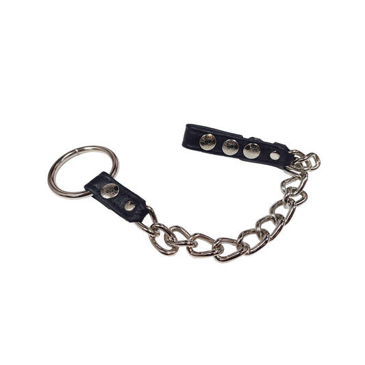 Leather genuine real cock ring cockring cock-ring strap cock-strap cnb cock&ball cock-and-ball chain metallic snap button press snap-button press-button closure adjustable body chest harness