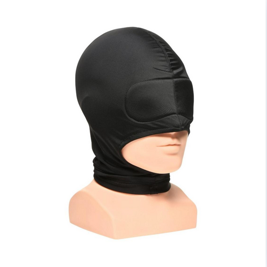 Cocksucker hood black blindfold open mouth lace adjustable kink.

