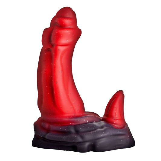 Black and red silicone ogre dildo, textured, body-safe