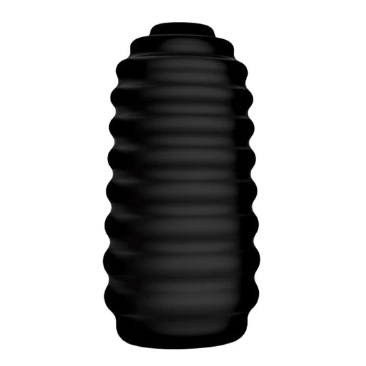 TPE stretchy stroker masturbator textured wavy ribbed interior exterior pocket-sized pocket mini travel sized travel-sized adult-toys reusable waterproof black