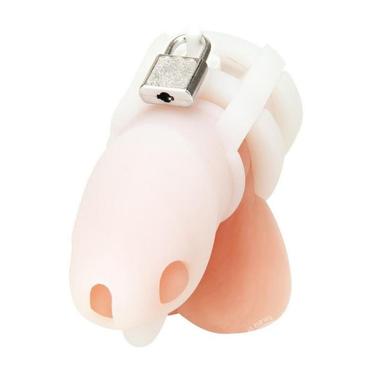 Silicone Cock Cage Chastity with Ball Divider Small 2in - White