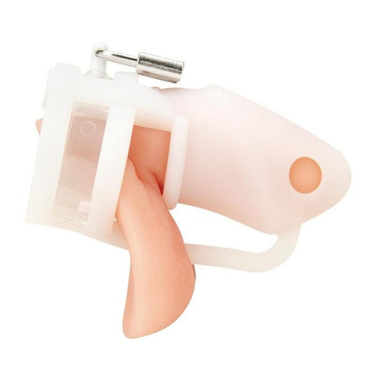 Silicone Cock Cage Chastity with Ball Divider Small 2in - White
