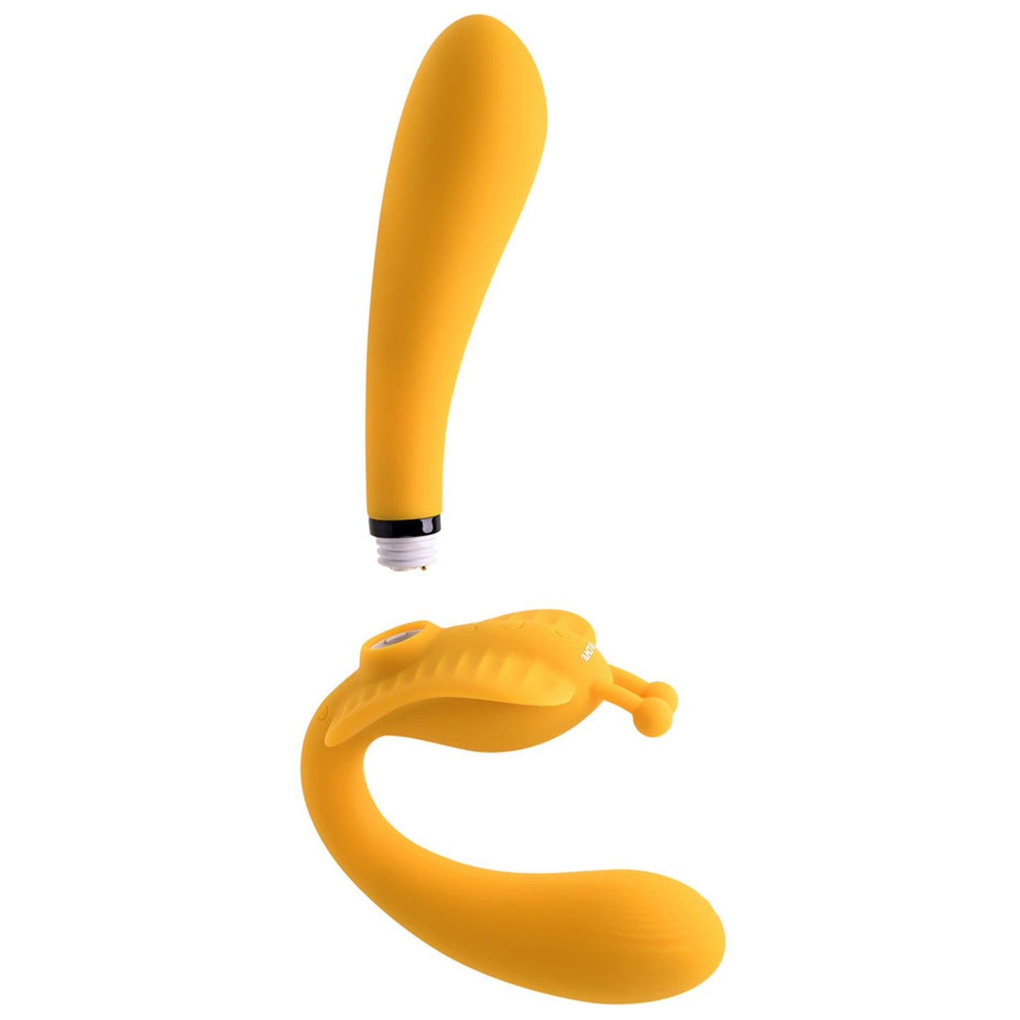 Triple Shaft Strapless Strap-on Detachable Wearable Couple Vibrator- Yellow