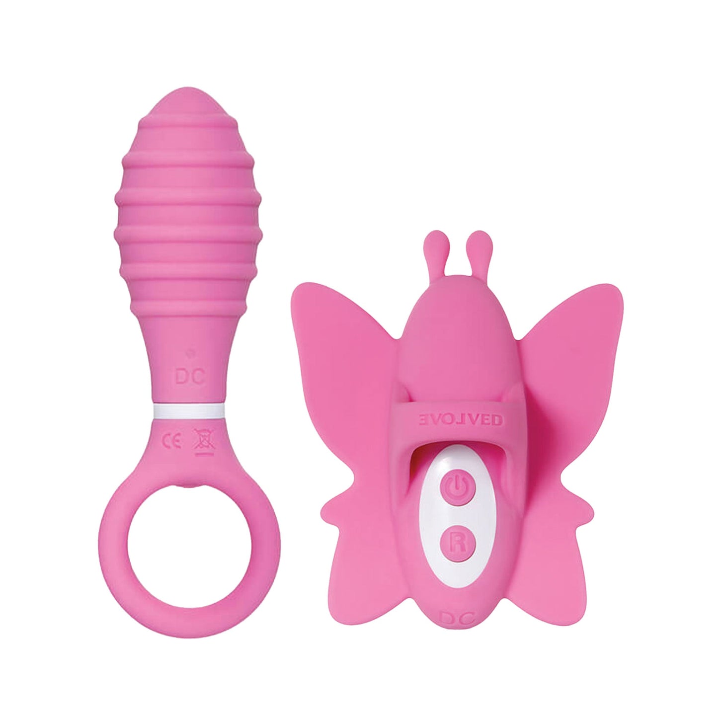 Finger Loop Vibrating Plug & Butterfly Clitoral Stim Set- Pink