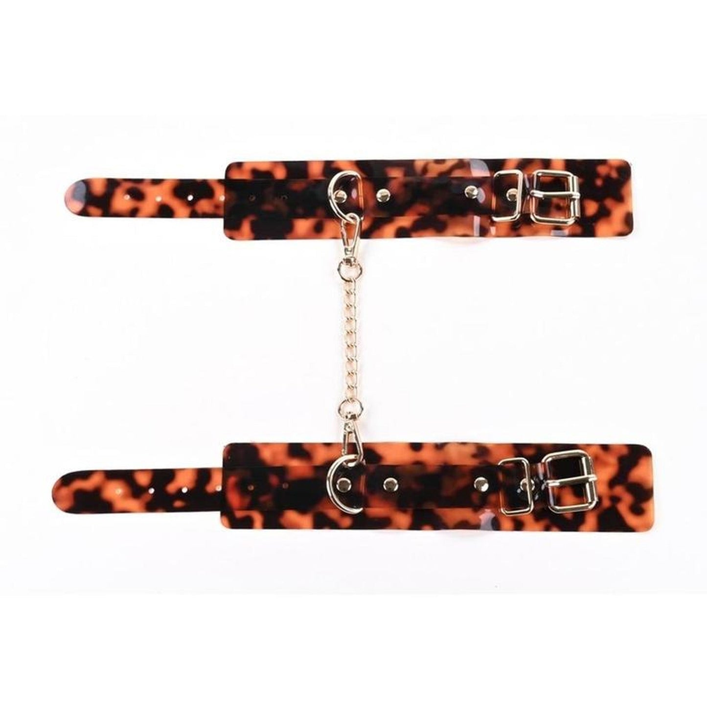 Animal Print PVC Wrist Cuffs with Gold Connecting Chain