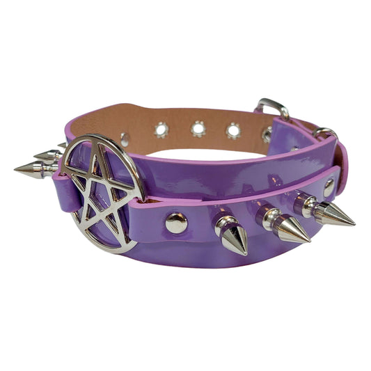 Wide PVC Double layer Spiked Pentagram Bondage Collar