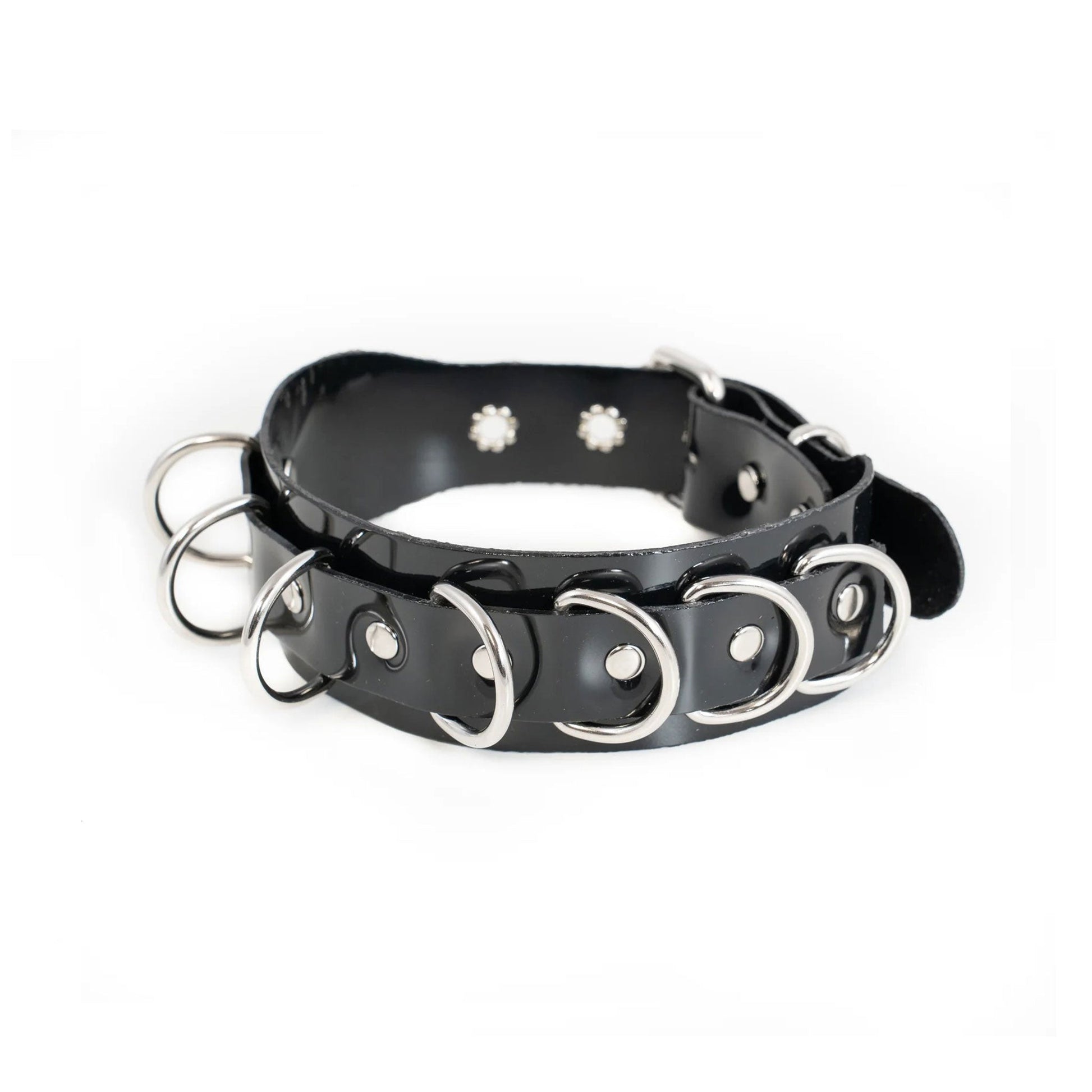 Patent genuine leather choker collar bondage bdsm D-ring leads leash kinky accessories black