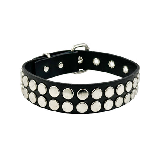 Leather genuine collar choker stud studs studded flat round nail-head 2-row 2-rows bdsm bondage kink fetish fetish-fashion alt-fashion accessories black