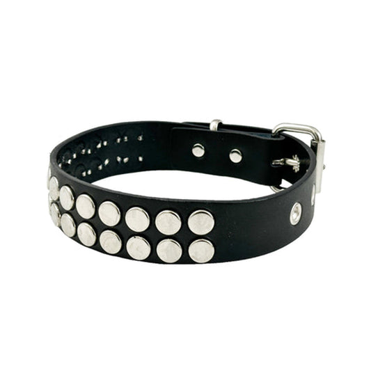 Leather genuine collar choker stud studs studded flat round nail-head 2-row 2-rows bdsm bondage kink fetish fetish-fashion alt-fashion accessories black