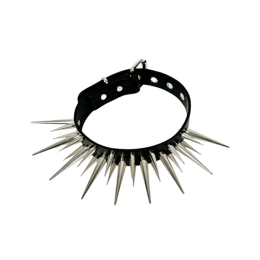 Triple Size Spike Choker with Buckle Black