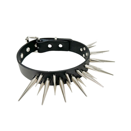 Triple Size Spike Choker with Buckle Black