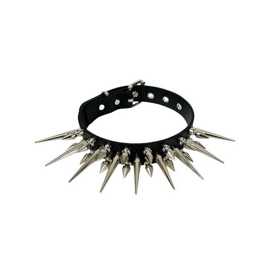 Leather collar choker long cone short spikes punk hardcore accessories halloween goth black 