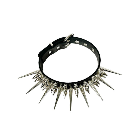 Leather collar choker long cone short spikes punk hardcore accessories halloween goth black 