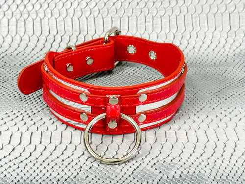 Metal Plate Insert Wide Bondage Collar Red Patent