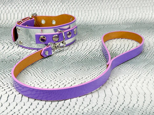 Metal Plate Patent Neon Purple Choker & Leash