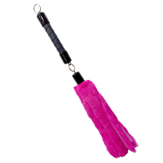 Rabbit fur leather flogger swivel head impact-toys whip flogger bdsm bondage fuchsia