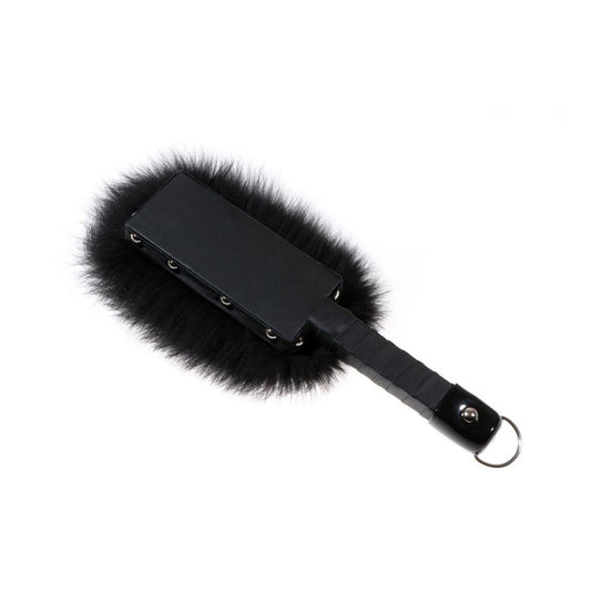 Bipolar Fluffy Fox Fur & Wood Leather Paddle