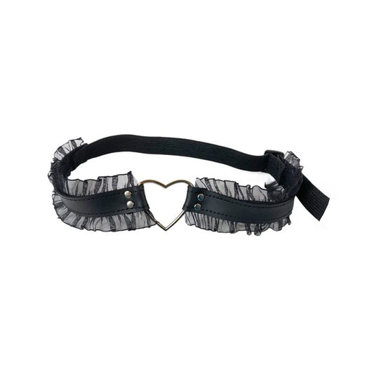 Elastic mesh sheer lace choker chokers collar stretchy frilly frilled O-ring heart heart-shaped adjustable versatile bdsm bondage kinky fetish accessories black