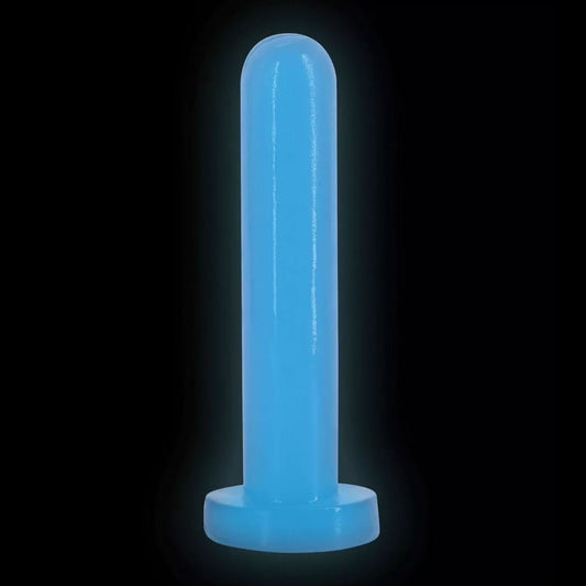 TPE dildo dong plug probe non-vibrating non-vibe glow-in-the-dark suction cup harness-compatible small unisex adult-toys blue baby-blue light-blue