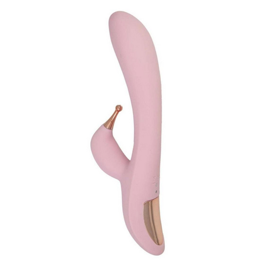 Pink tri-tip rabbit vibrator, interchangeable tips, splashproof, silicone.