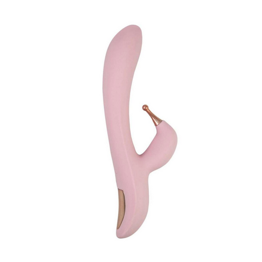 Pink tri-tip rabbit vibrator, interchangeable tips, splashproof, silicone.