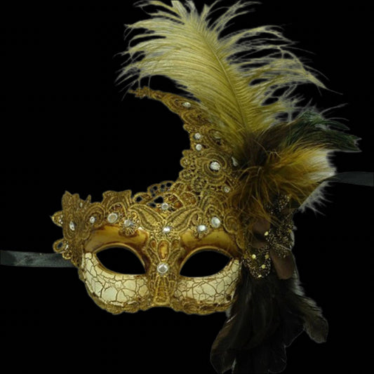 Resin mask masks face face-mask craquelure pattern rhinestone feathers peacock brocade lace accessories halloween halloween-couture masquerade gold