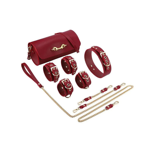 Luxury Restraints Set with Barrel Lock Bag- Burgundy & Gold