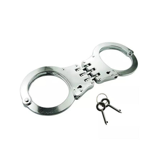 Solid-steel steel heavy-duty hand cuffs handcuffs hand-cuffs double locking double-locking hinged hinge hinges adjustable bondage bdsm restraints wrist kinky-play kinky roleplay cop officer police law-enforcement adult-toys silver chrome