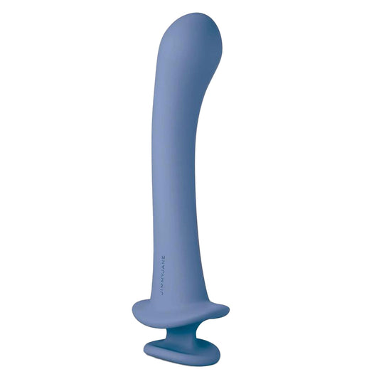 Silicone dildo dong curve curved shaft soft flexible waterproof finger holder g-spot p-spot non-vibe non-vibrating stimulator anal vaginal blue periwinkle baby-blue