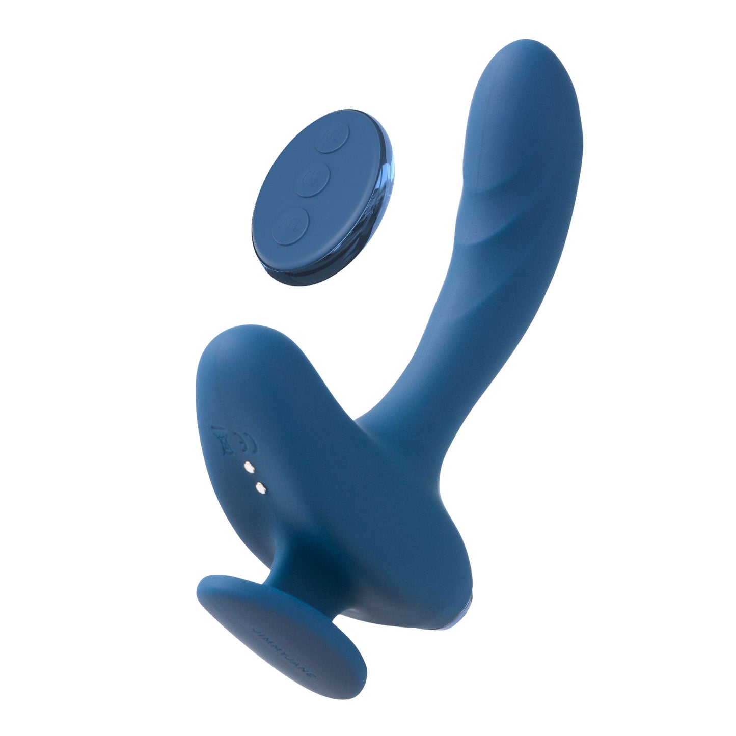 Blue Finger Grip Holder Rechargeable Prostate Massager with ergonomic finger grip design, USB rechargeable, waterproof, featuring a curved tip for precise prostate stimulation and multiple vibration speeds.