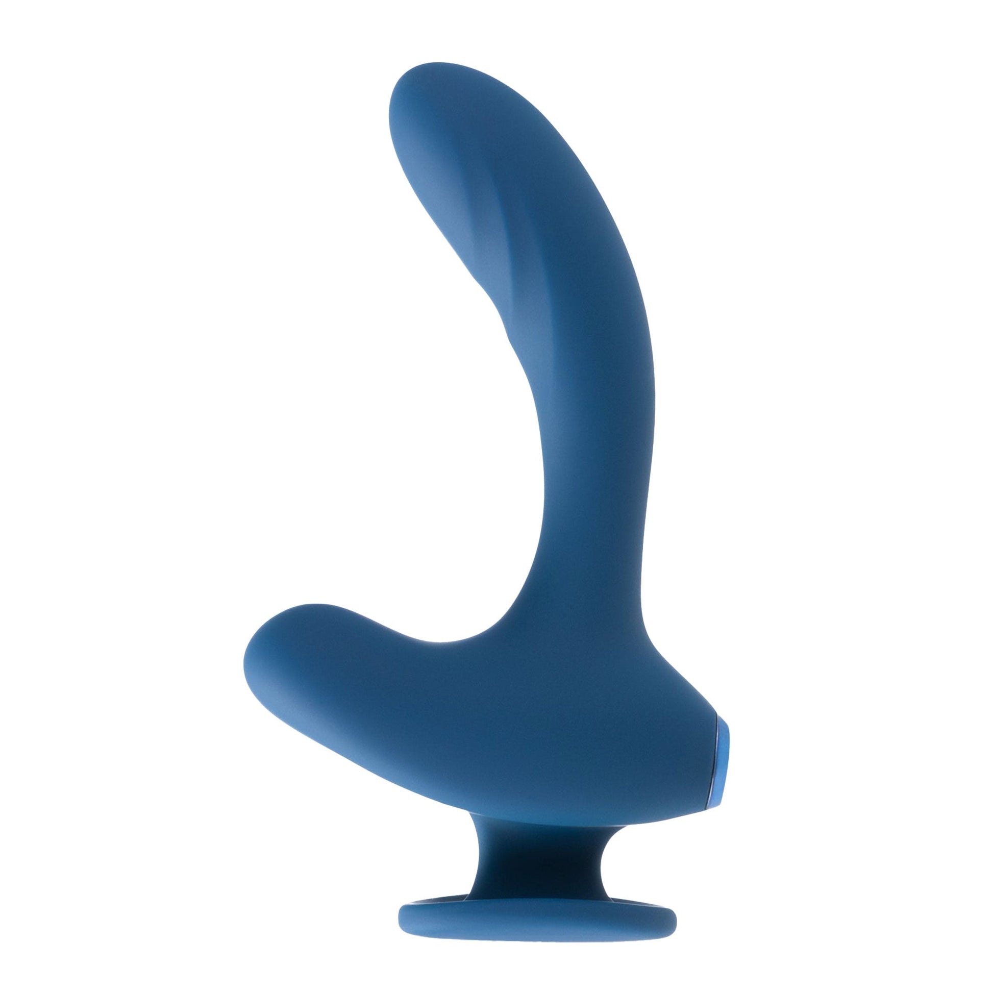 Blue Finger Grip Holder Rechargeable Prostate Massager with ergonomic finger grip design, USB rechargeable, waterproof, featuring a curved tip for precise prostate stimulation and multiple vibration speeds.