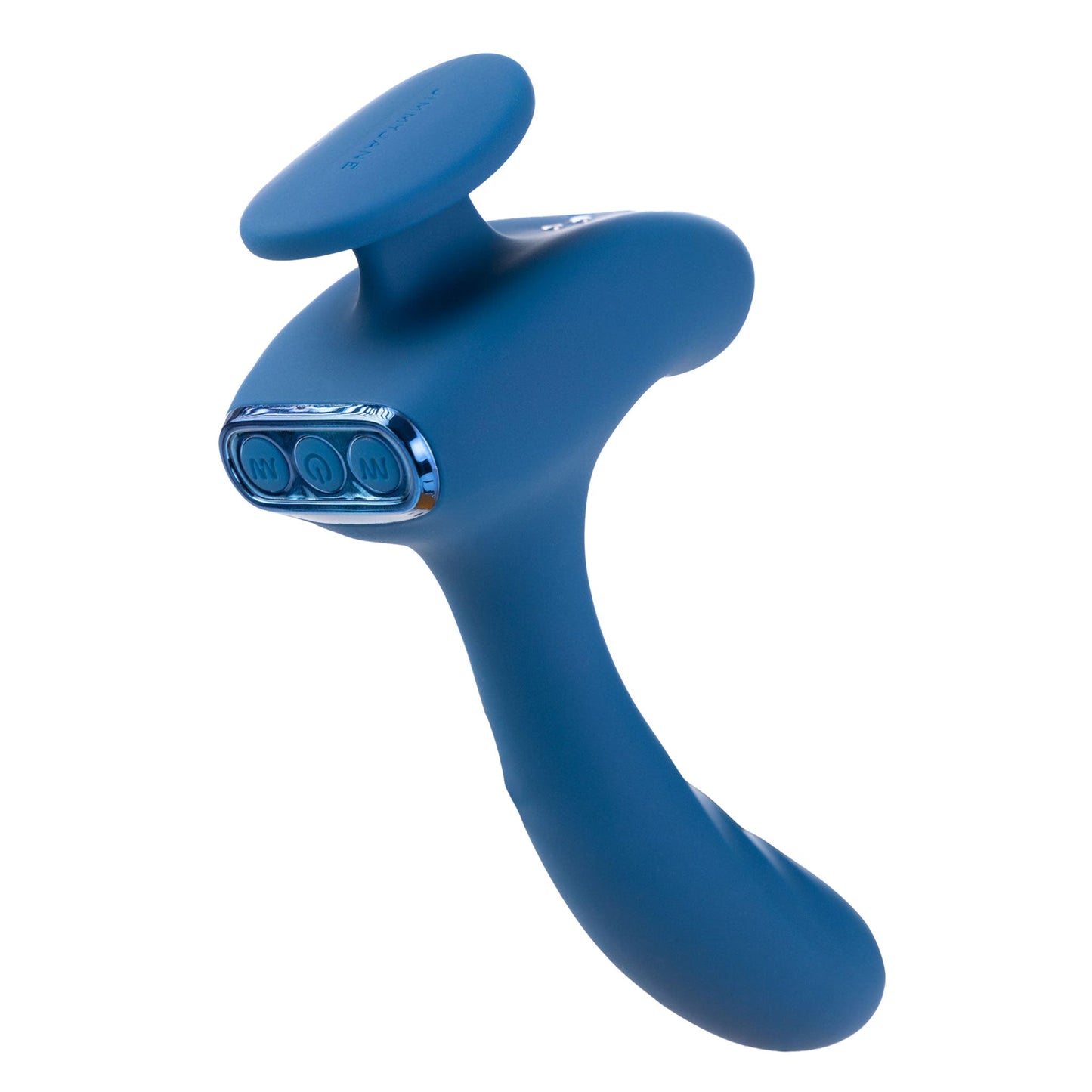 Blue Finger Grip Holder Rechargeable Prostate Massager with ergonomic finger grip design, USB rechargeable, waterproof, featuring a curved tip for precise prostate stimulation and multiple vibration speeds.