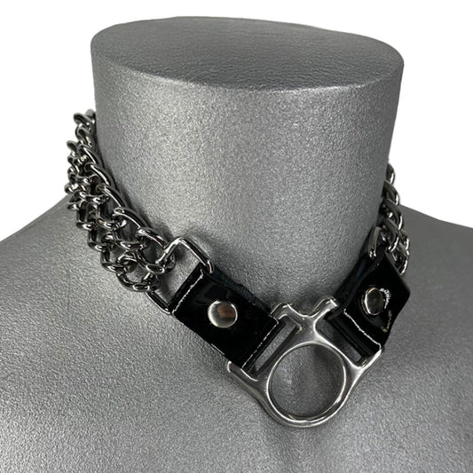 Double Chain V-Ring Patent Collar Black