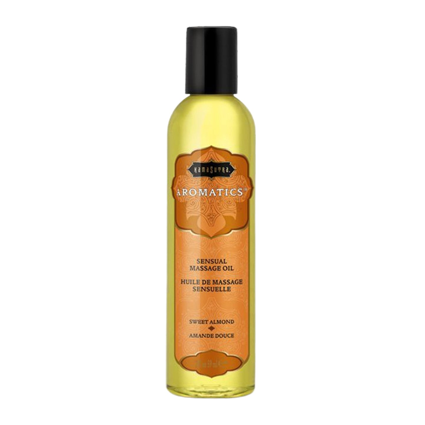 Aromatics Sensual Massage Oil in a sleek bottle with a smooth, nourishing formula, ideal for intimate massages, featuring a blend of essential oils for relaxation and enhanced sensual pleasure.