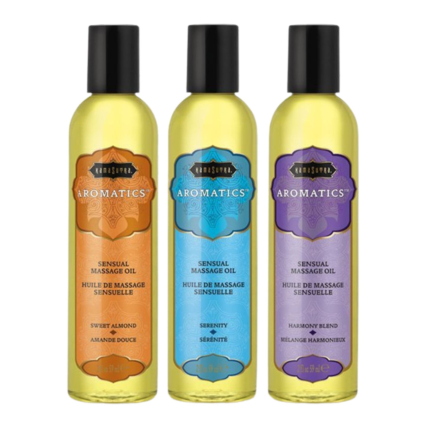 Aromatics Sensual Massage Oil in a sleek bottle with a smooth, nourishing formula, ideal for intimate massages, featuring a blend of essential oils for relaxation and enhanced sensual pleasure.