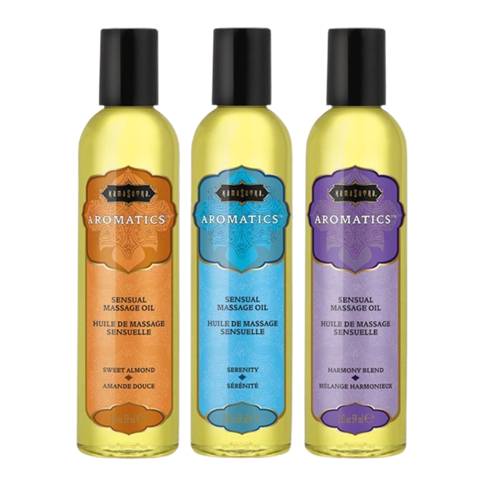 Aromatics Sensual Massage Oil in a sleek bottle with a smooth, nourishing formula, ideal for intimate massages, featuring a blend of essential oils for relaxation and enhanced sensual pleasure.