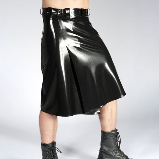 Latex bottoms skirt kilt menswear fetish fashion fetish-fashion knee-length clubwear wrap overlap black