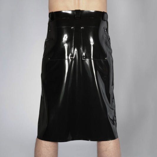 Latex bottoms skirt kilt menswear fetish fashion fetish-fashion knee-length clubwear wrap overlap black