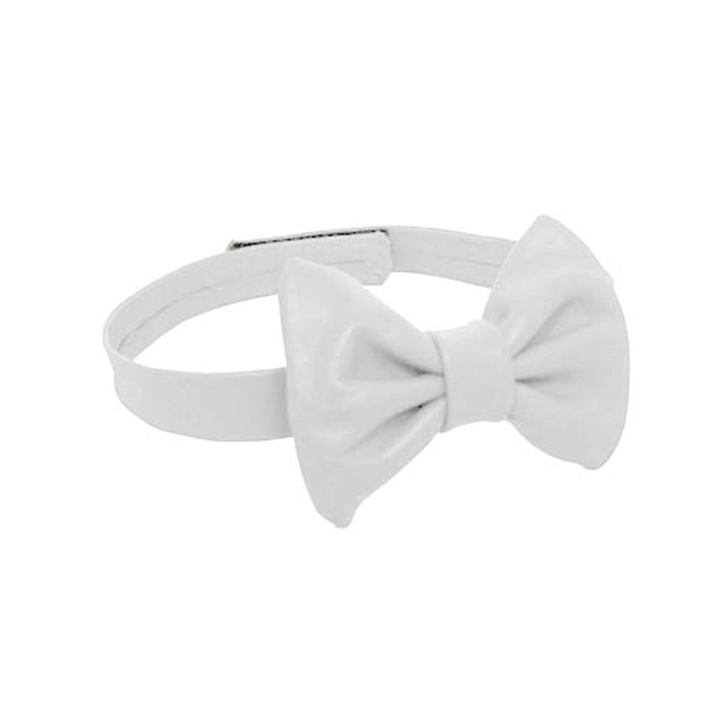 Leather collar choker tie bow-tie velcro leads kinky-play bondage bdsm accessories white